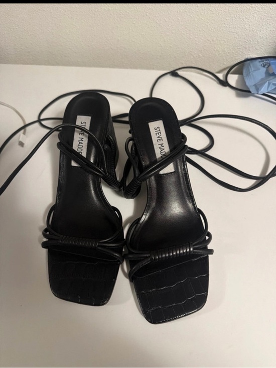 Steve Madden Shoes - Steve Madden Black Strappy Square-Toe Lace-Up Heels
